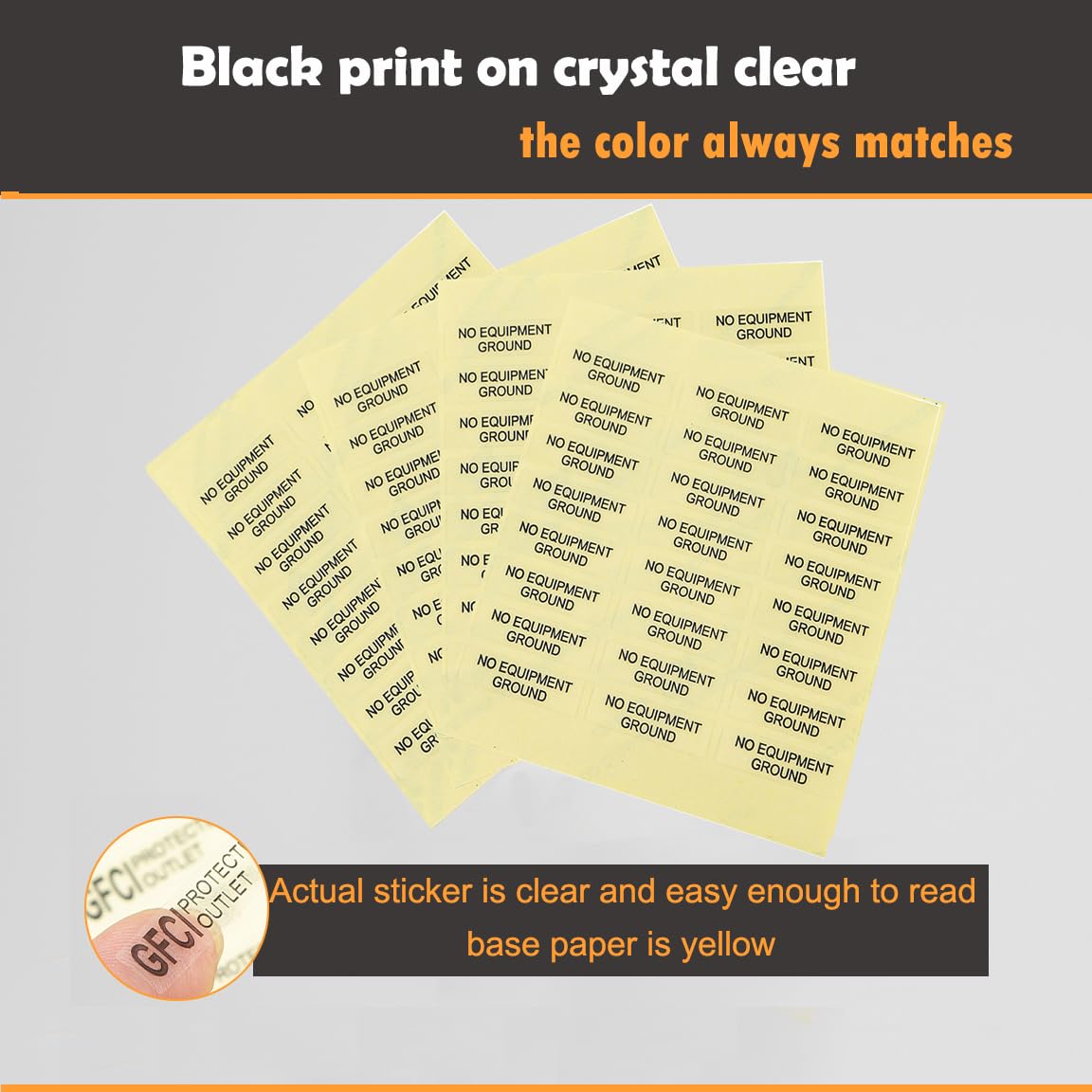 NO Equipment Ground Protected Outlet Receptacle Plates Label Sticker Decal Black Print On Clear remarking (96pcs 0.27" x 0.95")