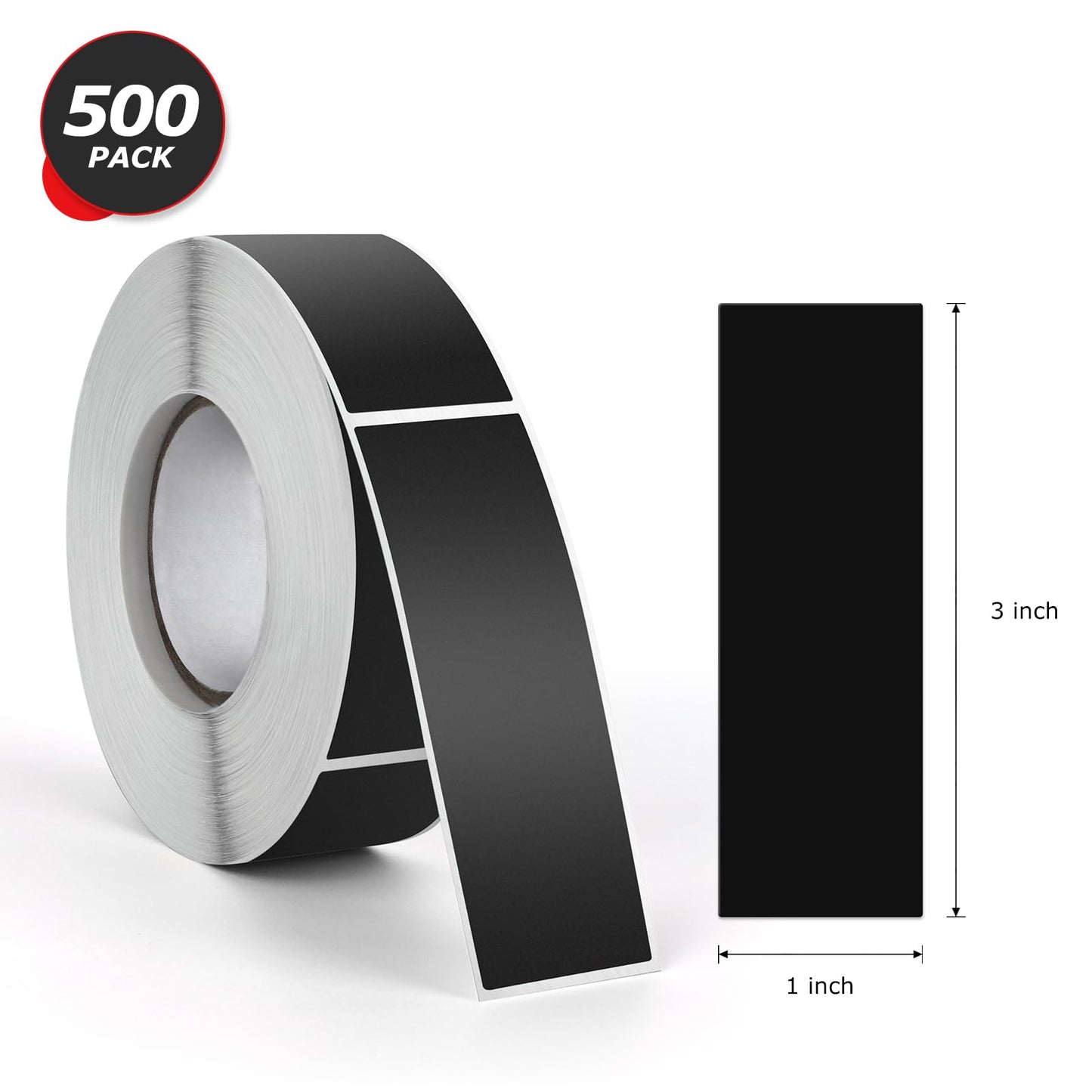 Black Rectangle Stickers 3 x 1 Inch Color Coding Labels Vinyl Roll Self-Adhesive Waterproof Removable 500 PCS Black