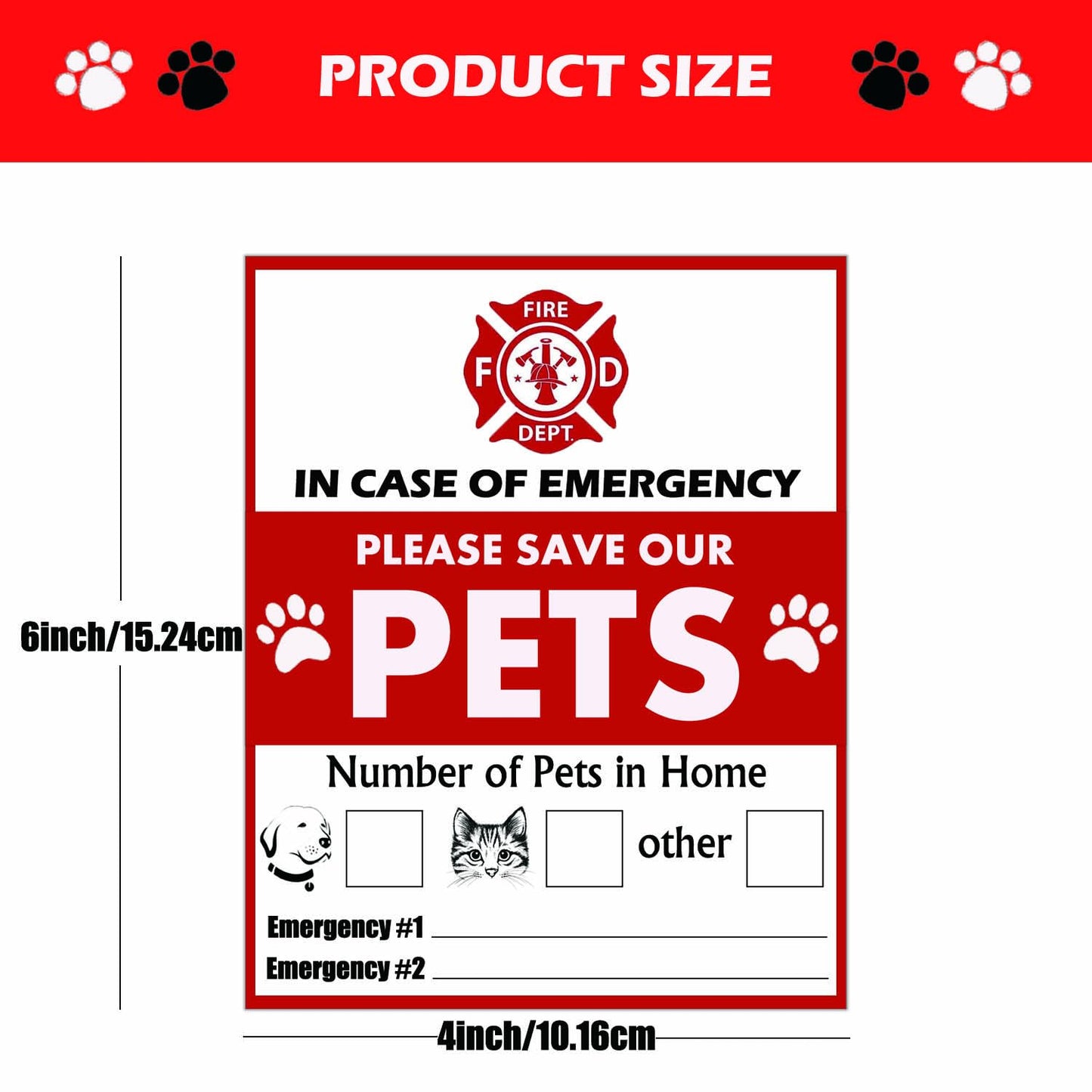 10 Pcs Pet Alert Stickers 4×5 inch Self-Adhesive Save Our Pets Stickers Pets Emergency Labels on House Window Door