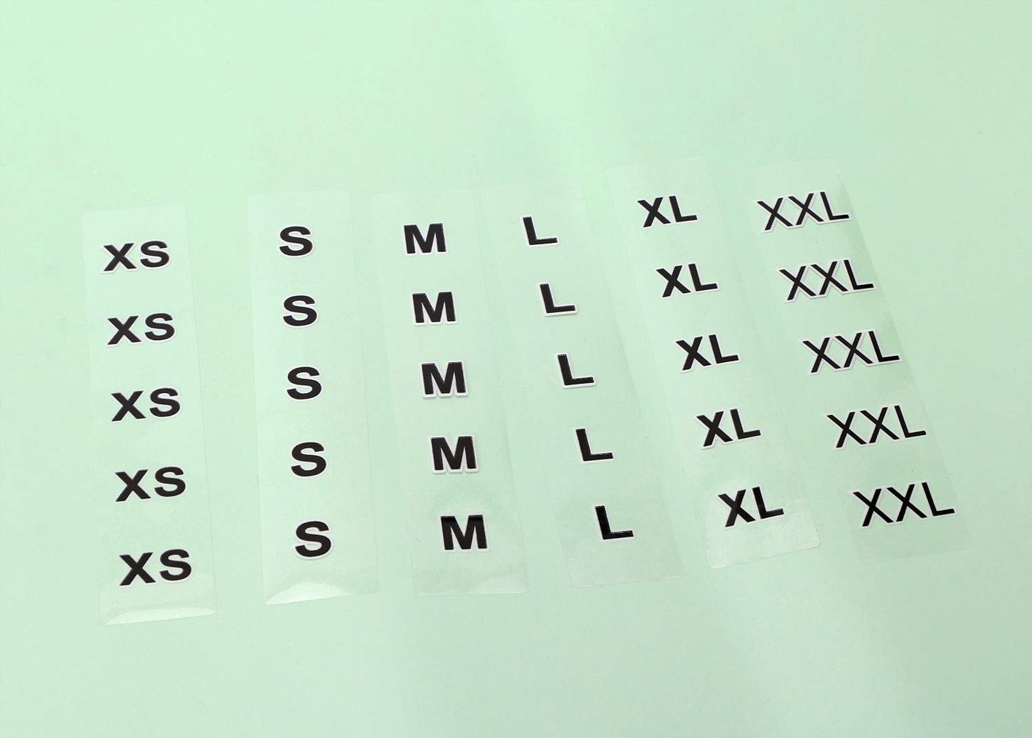 ONLYKXY 360pcs Transparent Sticker Strip Plastic Clothing Size Label - 4 Inch, 6 Size Combination (XS/S/M/L/XL/XXL)