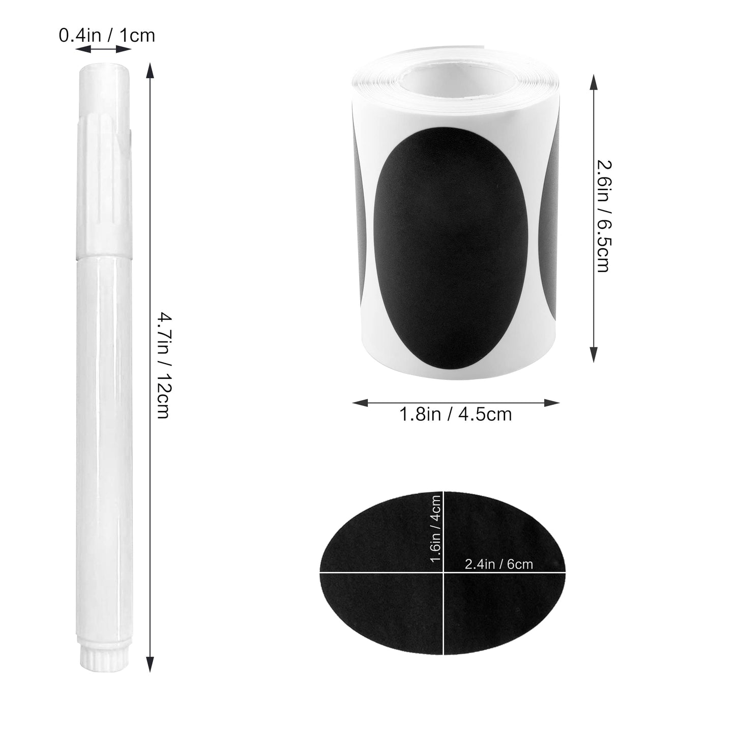 MUWOOB Chalkboard Labels, 120 Pcs Black Reusable Waterproof Labels Stickers with 2 White Chalk Markers, Kitchen Pantry Sticker Labels for Containers, Mason Jars, Condiments, Food Storage (Oval Shape) Oval
