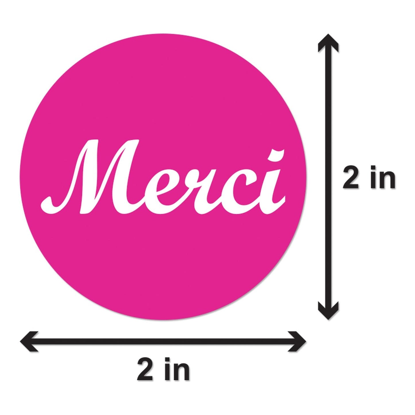 Merci, French Thank You Stickers (2 inch, Round, Pink - 300 Labels) French Thank You Labels for Envelope Seals, Online Boutiques, Birthdays, Baby Showers or Bridal Weddings