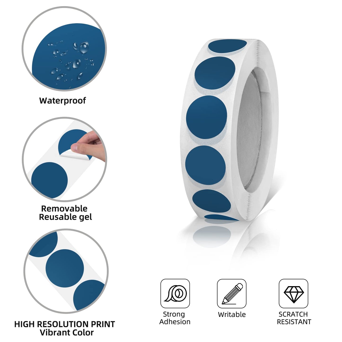 Round Stickers Blue 0.50 Inch Circle Labels with Color Coding Dot Sticker Waterproof Removable Roll of 1000 PCS