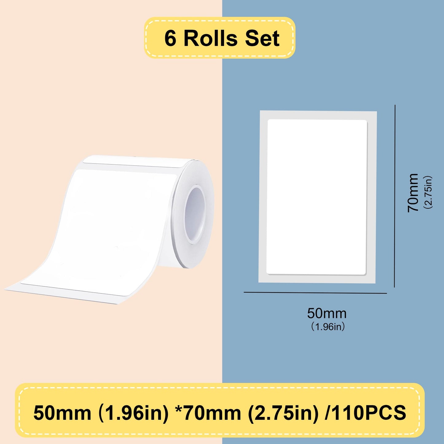 Labels Tape, 6 Rolls(660PCS) Thermal Label Sticker for B21/B3S/B1 Printer Waterproof Sticker Paper Business Shipping Address Labeling Replacement with Self-Adhesive (50 x 70mm-110PCS) 50*70mm-6 Rolls