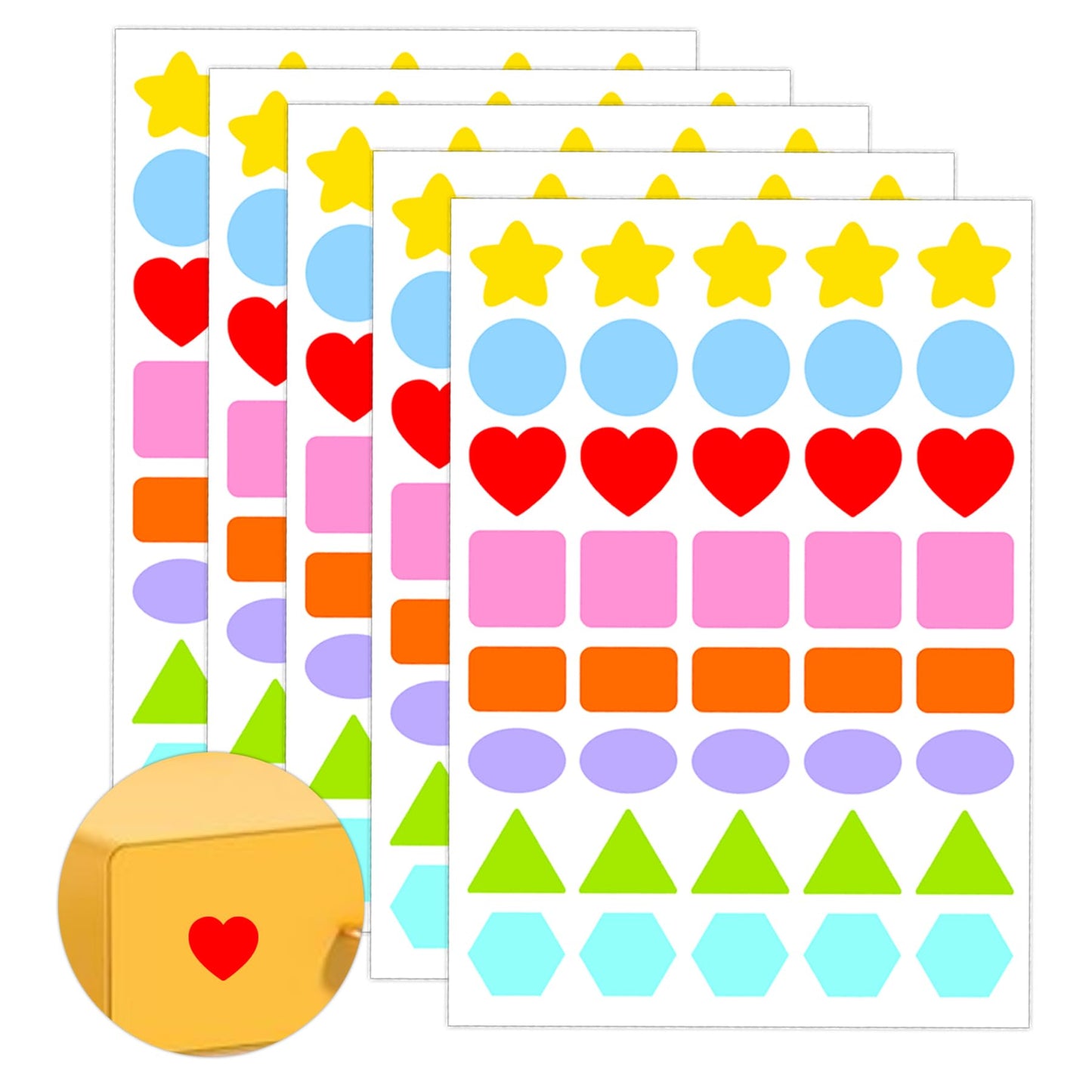 Multi-Shaped Color-Coding Stickers 1 inch Basic Shapes Dot Labels Differ Colorful Round Hearts Stars Triangle Square Rectangle Oval Stickers for Toddlers Kid Student Classroom Office 800pcs