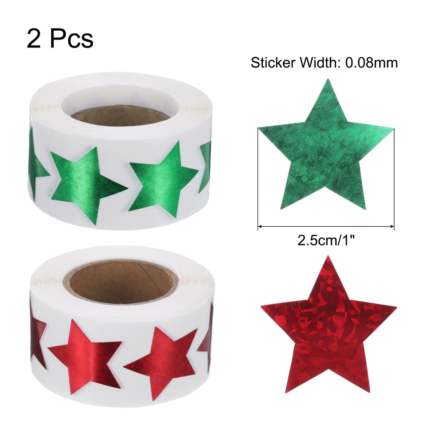 uxcell 1000Pcs Glitters Star-Shaped Stickers 1 Inch Coding Label Waterproof Shiny Stickers for Office Shop Home Classroom Marking, Red/Green(C-86-25/C-84-25) Red, Green