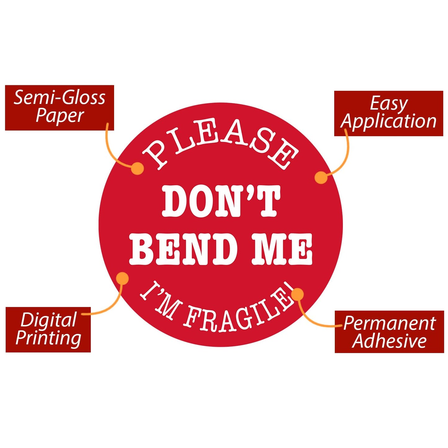 SmartSign I Am Fragile Stickers - 2 x 2 inch Circle, 100 / Roll, Please Don't Bend Me Funny Fragile Label, Semi-Gloss Paper, Permanent Adhesive, White on Red, Made in USA Don’t Bend Me