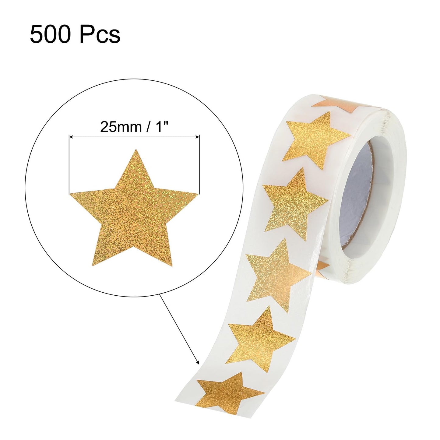 MECCANIXITY Glitter Star Stickers 1 Inch DIY Adhesive Sparkling Labels for Notes, Greeting Cards, Gift Boxes, 500 Count/Roll Gold Powder