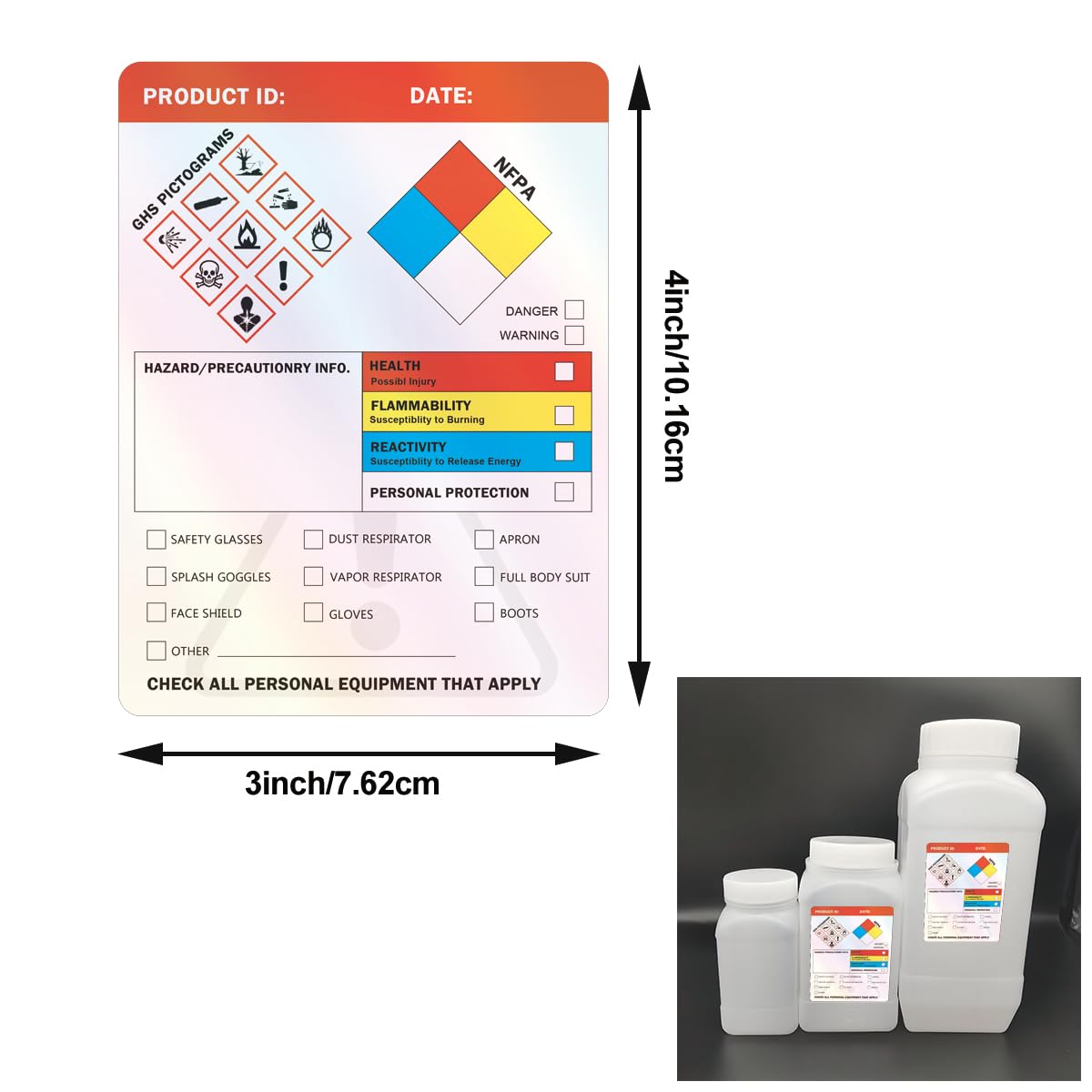 250pcs Holographic HMIS OSHA Hazardous Chemical Safety Data Stickers 4 x 3 Inches SDS Chemical Safety Identifying Label MSDS Stickers with GHS Pictograms Decals for HMIS & Hazard Compliant Secondary
