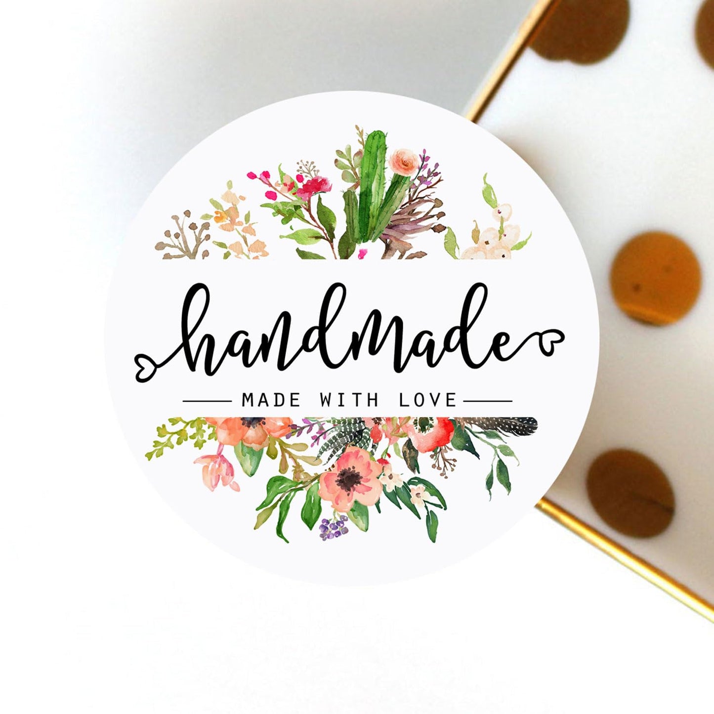 120pcs Handmade Made with Love Stickers, Premium Floral Labels for Crafts, Gifts & Packaging, Adorable Handmade Stickers for Small Businesses, Artists & Crafters