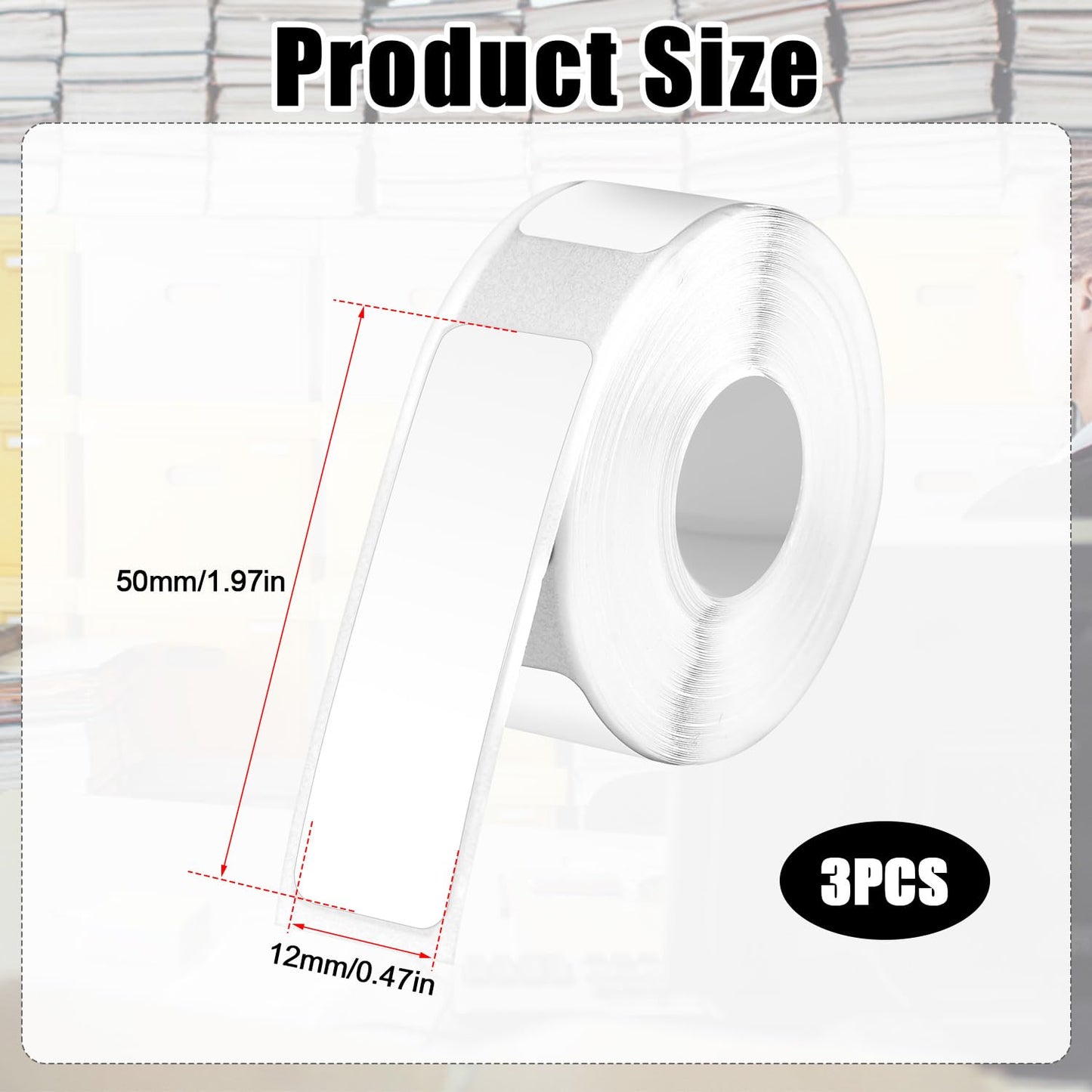 480pcs/3 Rolls White Label Tapes for Phomemo D30, 12x50mm Self-Adhesive Thermal Paper Label Printer Maker Tape Sticker Replacement for Office Household Supplies
