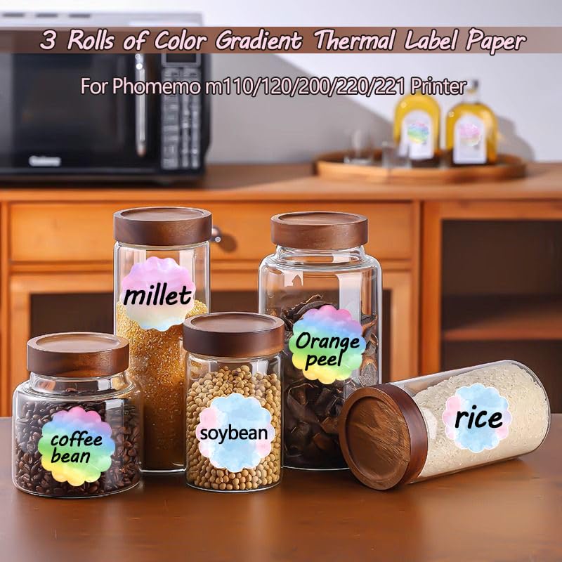 3 Rolls Flower Thermal Labels Gradient Colorful Sticker for Phomemo M110 M220 M221 M120 M200 Label Maker Printer,1.96x1.96in Waterproof Labels Paper for Address,DIY,Design,Price,Thanks