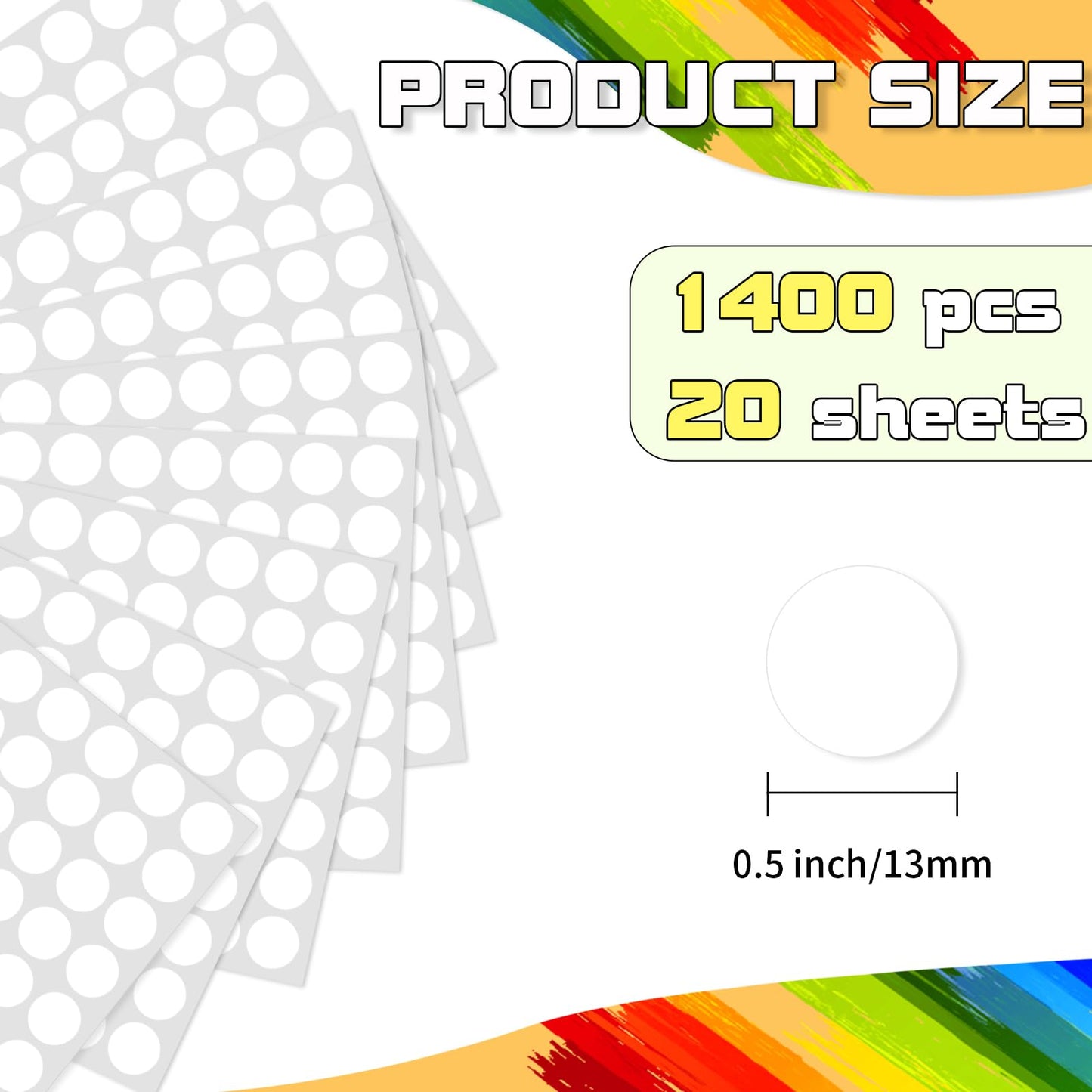 Starboling Dot Stickers - 1/2 Inch White Circle Labels, 1400pcs Writable Color Coding, Round Stickers for Office, Classroom, Garage Sale 0.5''