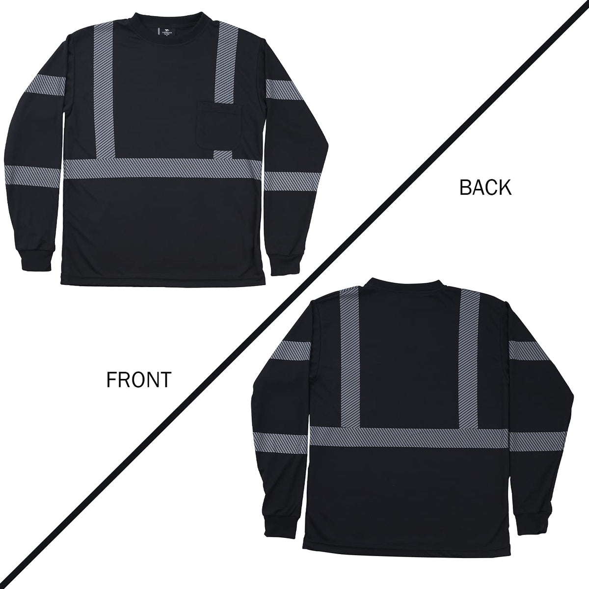 VENDACE Safety Reflective High Visibility Long Sleeve Shirts ANSI Class 3 Hi Vis Construction Work T Shirts for Men Large Black