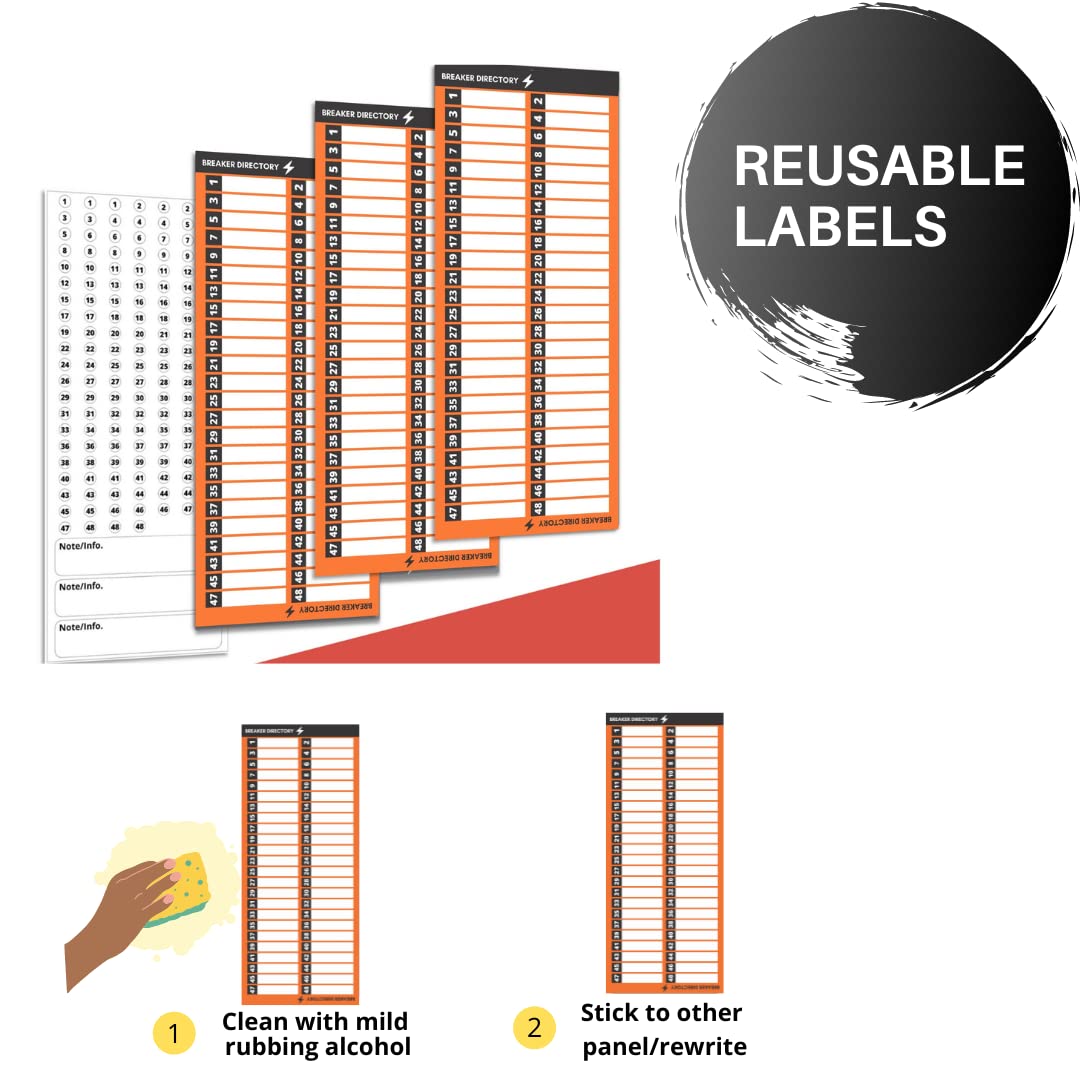 Premium Quality Non-Tearable Paper Circuit Breaker Directory Label with Fuse Stickers for Fuse Panel, Marker Sign for Electrical Panel. Strong Adhesive. Up to 48 Entries. for House or Commercial Use Orange