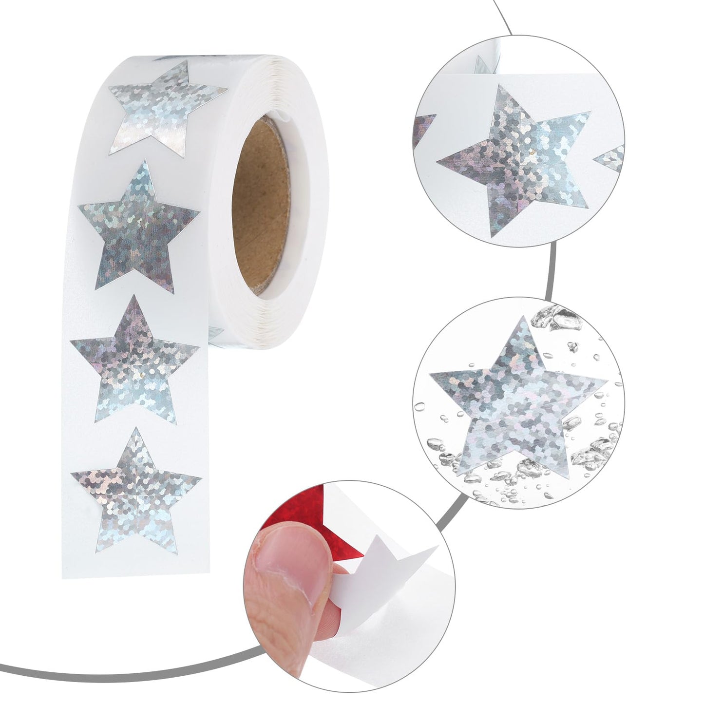 uxcell 1000Pcs Glitters Star-Shaped Stickers 1 Inch Holographic Sparkle Self-Adhesive Coding Label Waterproof Shiny for Shop Home Classroom Marking, Silver(H-37-25)