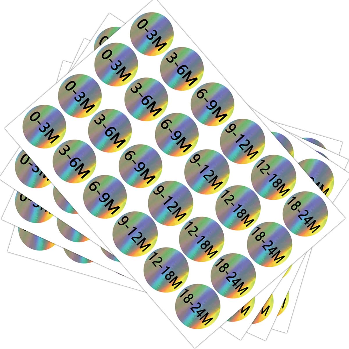Baby Size Labels, 0.8 Inch Round Self Adhesive Size Stickers, 3024 Labels (0-3, 3-6, 6-9, 9-12, 12-18, 18-24 Months) for Retail Store Clothing Apparel Baby Clothes