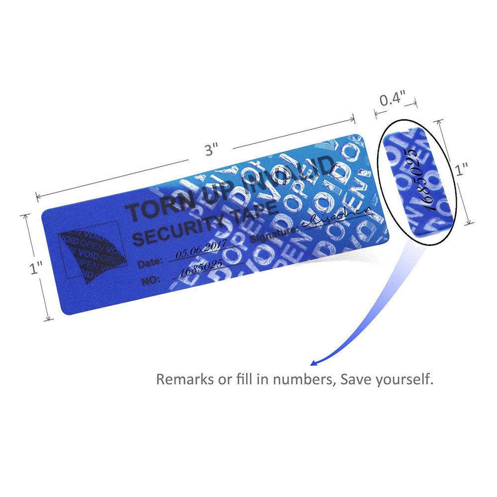 100Pcs Tamper Evident Security Void Stickers1x3 inch Blue No Transfer No Damage to Protected Item Tamper Proof Labels Safety Torn up Invalid Seals Tape