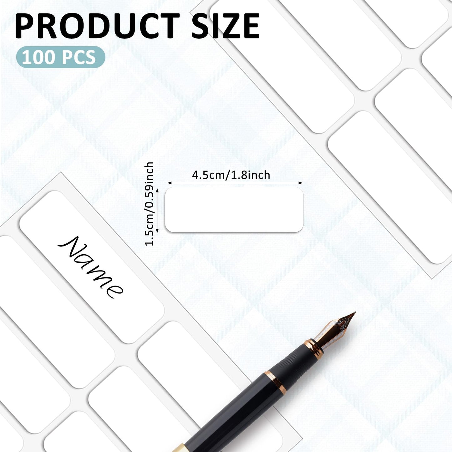 100 Pcs No-Iron Labels for Clothes Washable, Self-Adhesive Personalized Name Labels 1.8" x 0.6" Clothing Labels for School Kids Daycare Nursing Homes Camp Laundry Shop Washer & Dryer Safe 1.8" x 0.6"