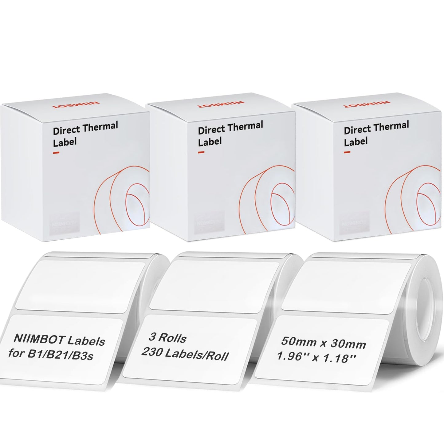 Labels for B1/B21/B3S Label Maker, (3 Rolls, 1.96'' x 1.18'' /50x30mm) Thermal Sticker Label, Waterproof, Oil-Proof and Tear-Proof, Self-Adhesive Thermal Labels (White) 1.96“ x 1.18" × 3