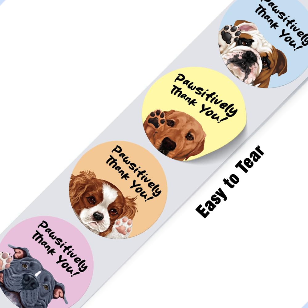WIRESTER 1.5 Inch Round Stickers, 500 Labels Per Roll in 5 Cute Dog Designs for Wedding Birthday Party Gift Wrap Bag Packaging Envelope Small Business - Pawsitively Thank You! Pawsitively Thank You!
