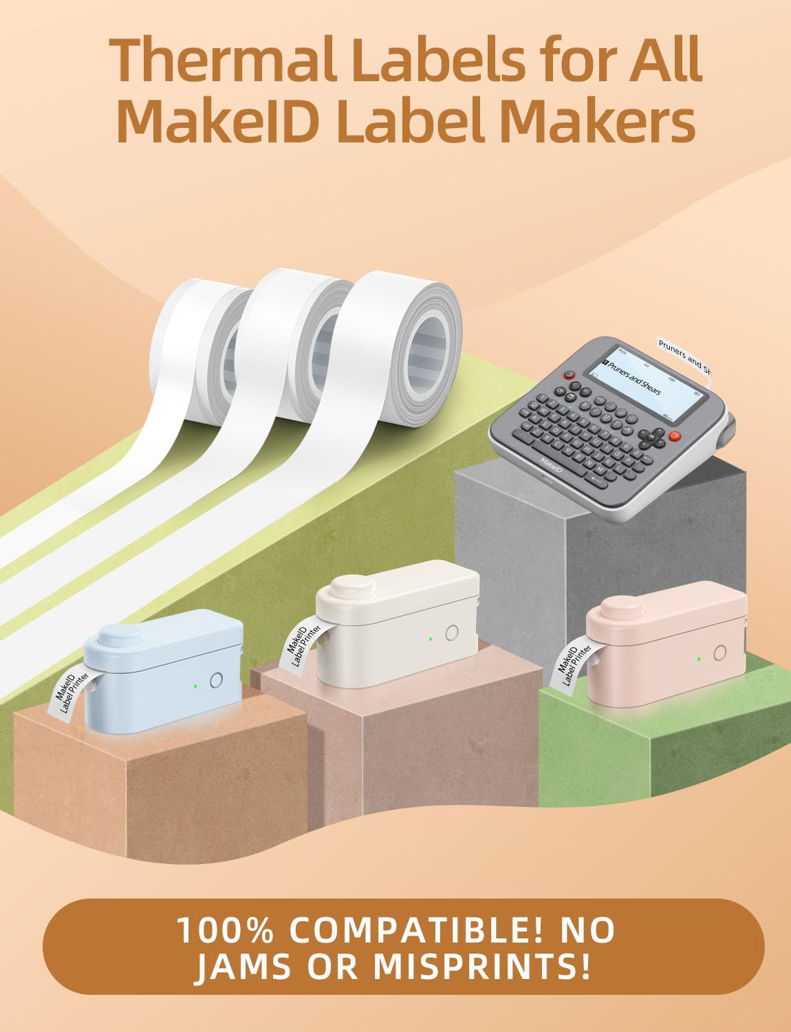 MakeID Label Maker Tape - Self-Adhesive Sticker Label Tape Refill Compatible with MakeID L1 Q1 Label Machine - Waterproof 6-Layer Laminated Film, Split-Back Design 9/12/16mm*transparent
