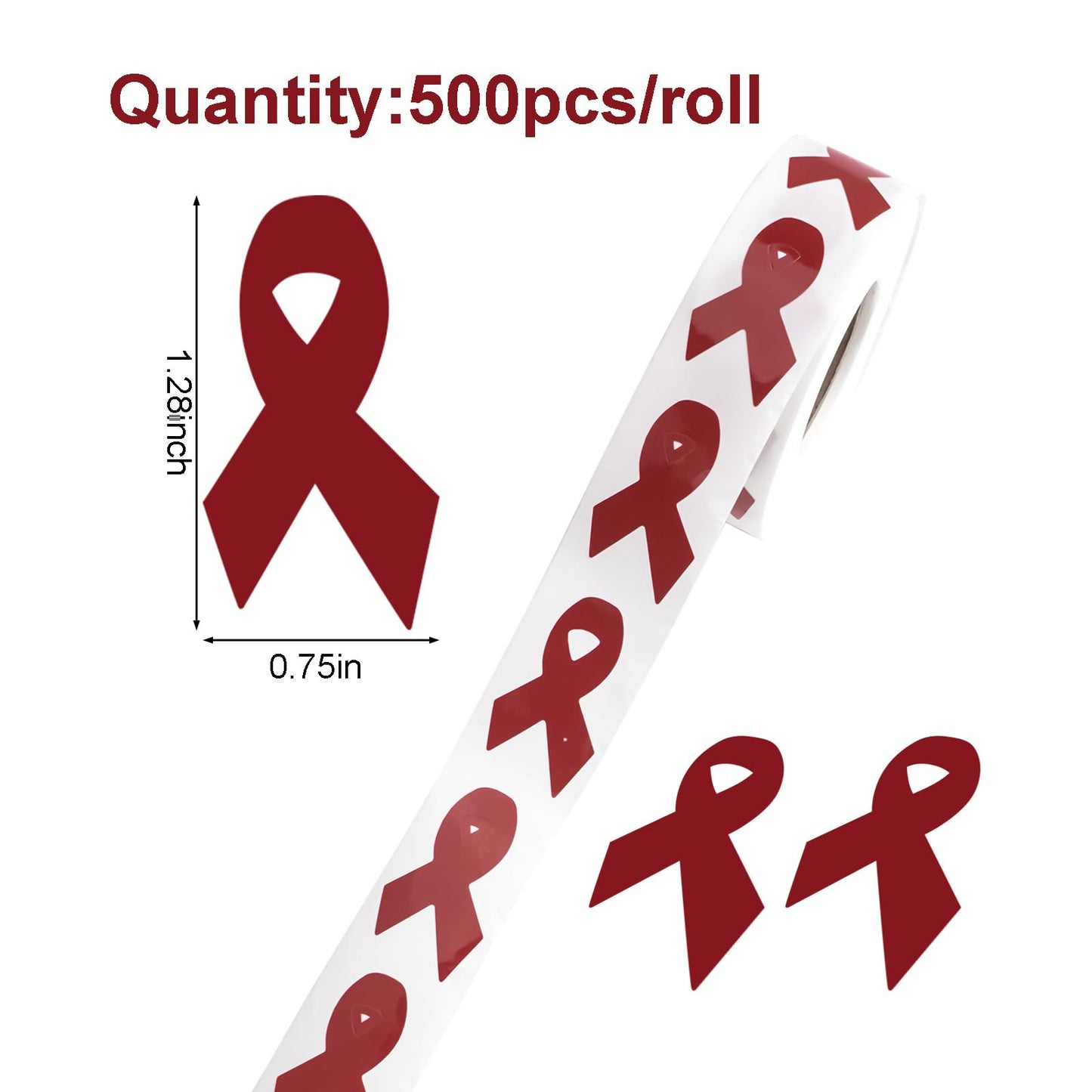 WANDIC 0.75 * 1.28in Pink Ribbon Awareness Sticker, 500 PCS HIV/AIDS Awareness Stickers Adhesive Label Roll for Public Charity Fundraiser Events