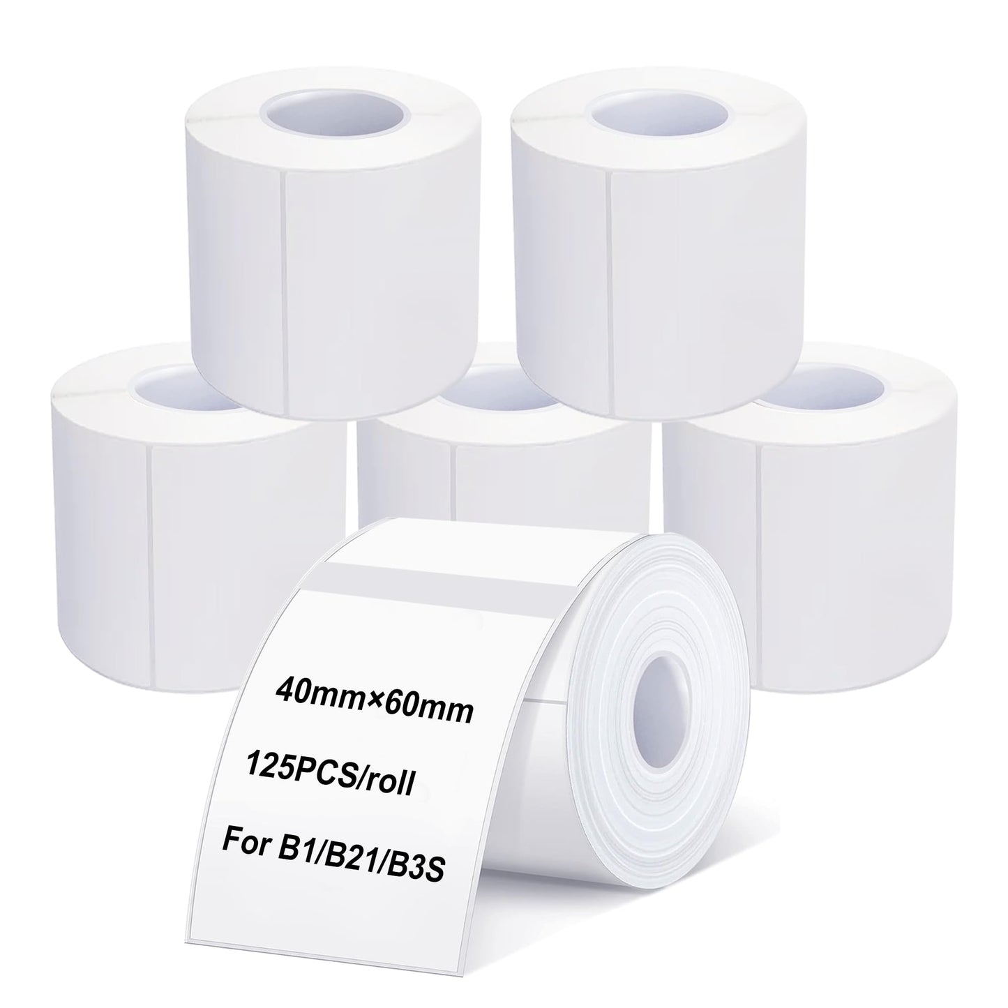 Labels Tape, 6 Rolls(750PCS) Thermal Label Sticker for B21/B3S/B1 Printer Waterproof Sticker Paper Business Shipping Address Labeling Replacement with Self-Adhesive (40 x 60mm-125PCS) 40*60mm-6 Rolls