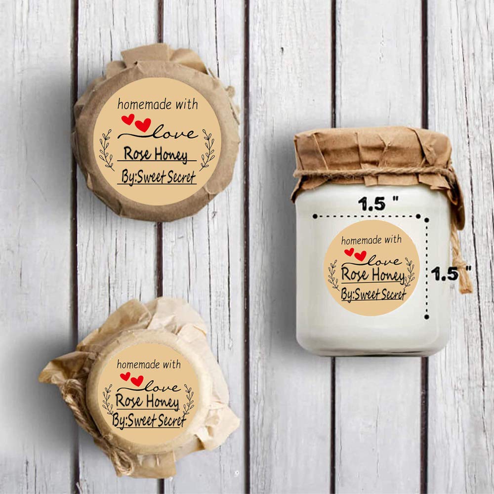SALEMAR Homemade with Love Stickers 500PCS, 1.5 Inch Brown Kraft Label Stickers for Canning Bottles, Storage Bins, Food, Jars, Homemade Products