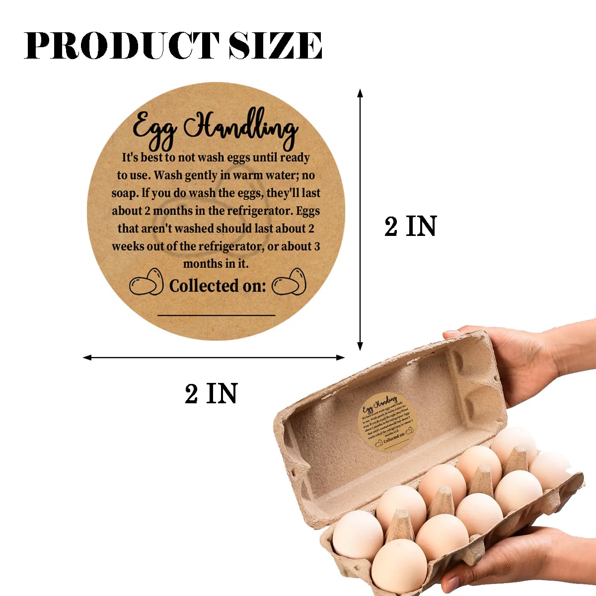 Farm Fresh Eggs Carton Kraft Paper Farm Fresh Egg Care Stickers Egg Handling Labels Self Adhesive Egg Packaging Stickers for Chicken Eggs Freshness & Storage,2 in