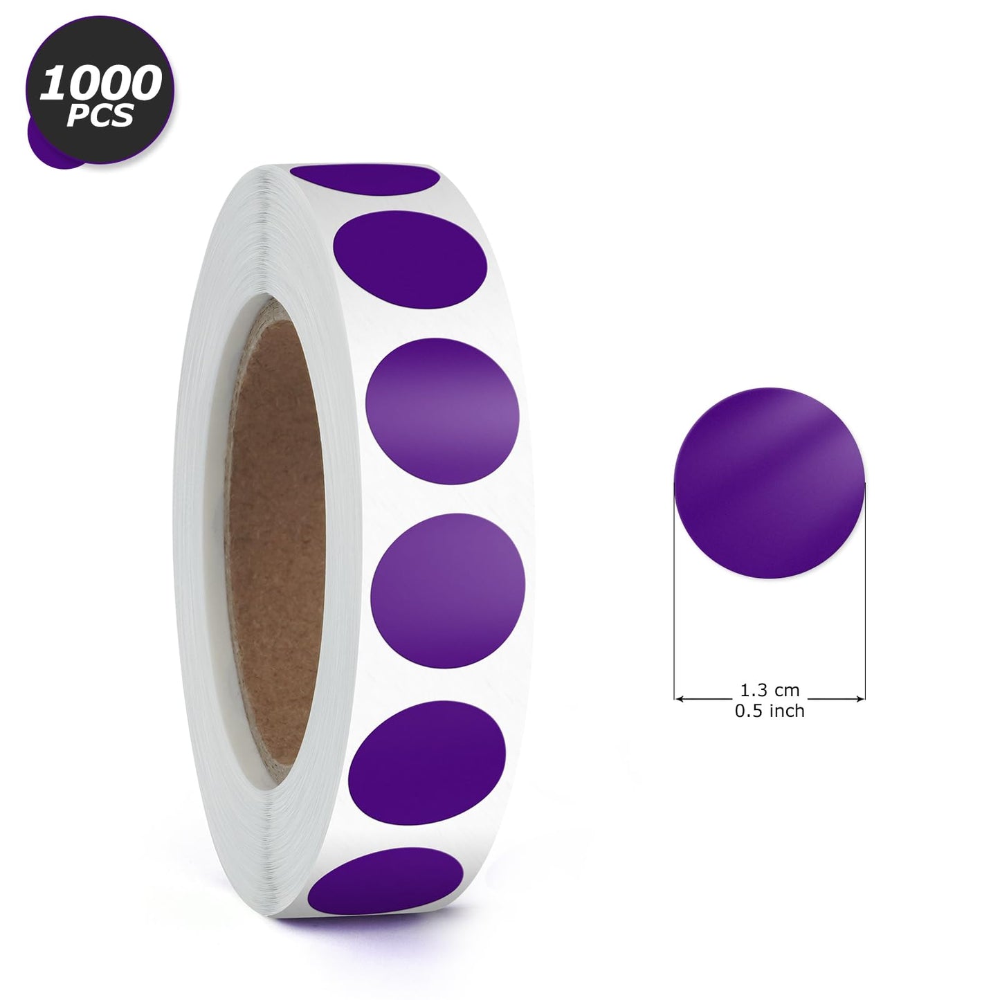 Purple Round Stickers 0.5 Inch Color Coding Dot Label Circle Waterproof Self-Adhesive File Classification Sticker Roll of 1000 Labels Purple
