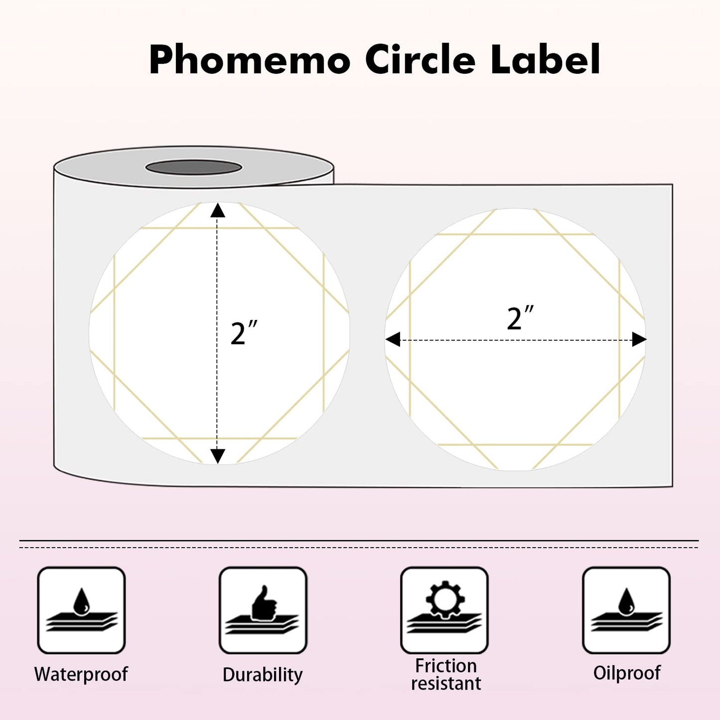 Phomemo Circle Label- 2" Thermal Round Label Multi-Purpose Roll Sticker Labels for DIY Logo Design, Barcode, 750Labels/Roll