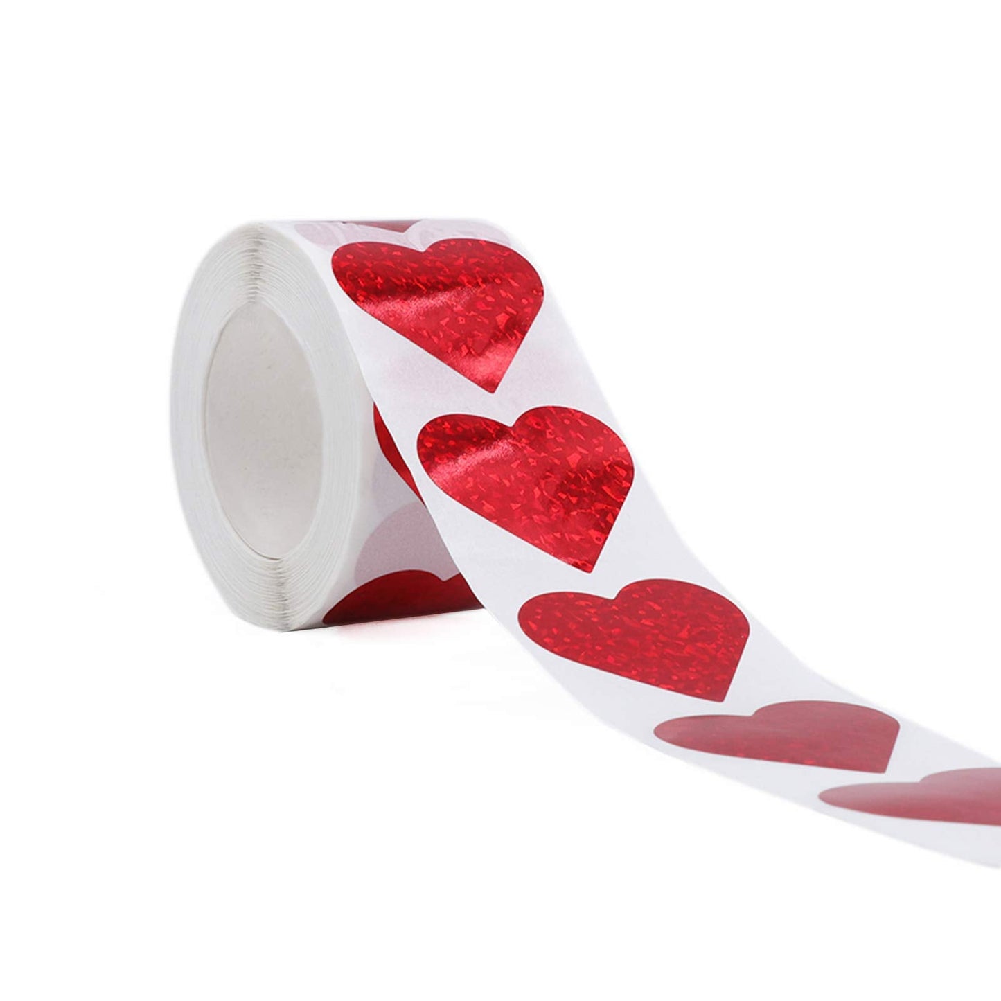 1.5" Red Heart Stickers with Glitter Holographic Gravel Pattern, 500 pcs Sparkling Adhesive Heart Sticker Labels per Roll, Love Stickers for Personal and Business Use 1.5 inch