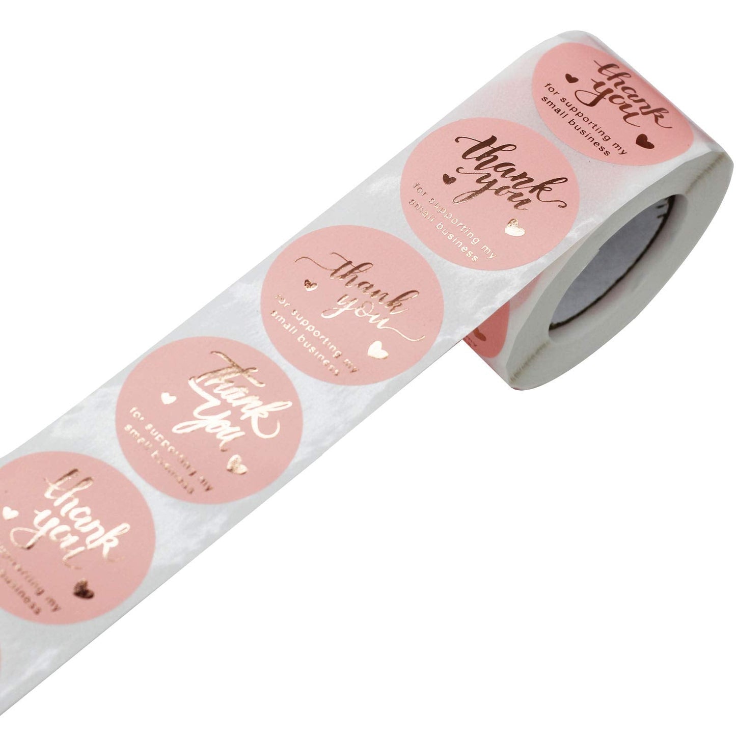 Thank You Stickers Roll, 500pcs Pink & Gold, 1.5'' Diameter, Paper, for Small Business & Retailers, Package Labeling & Customer Appreciation