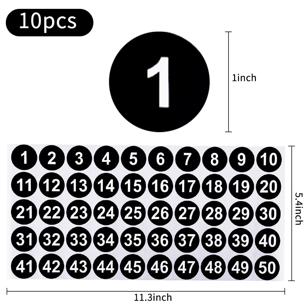 10 Pieces Number Stickers,Number Stickers 1-50,Vinyl Number Stickers,Stickers for Indoor, Outdoor,Number Stickers for Classroom,Office Number Stickers, Number Stickers for Storage(1 Inch)