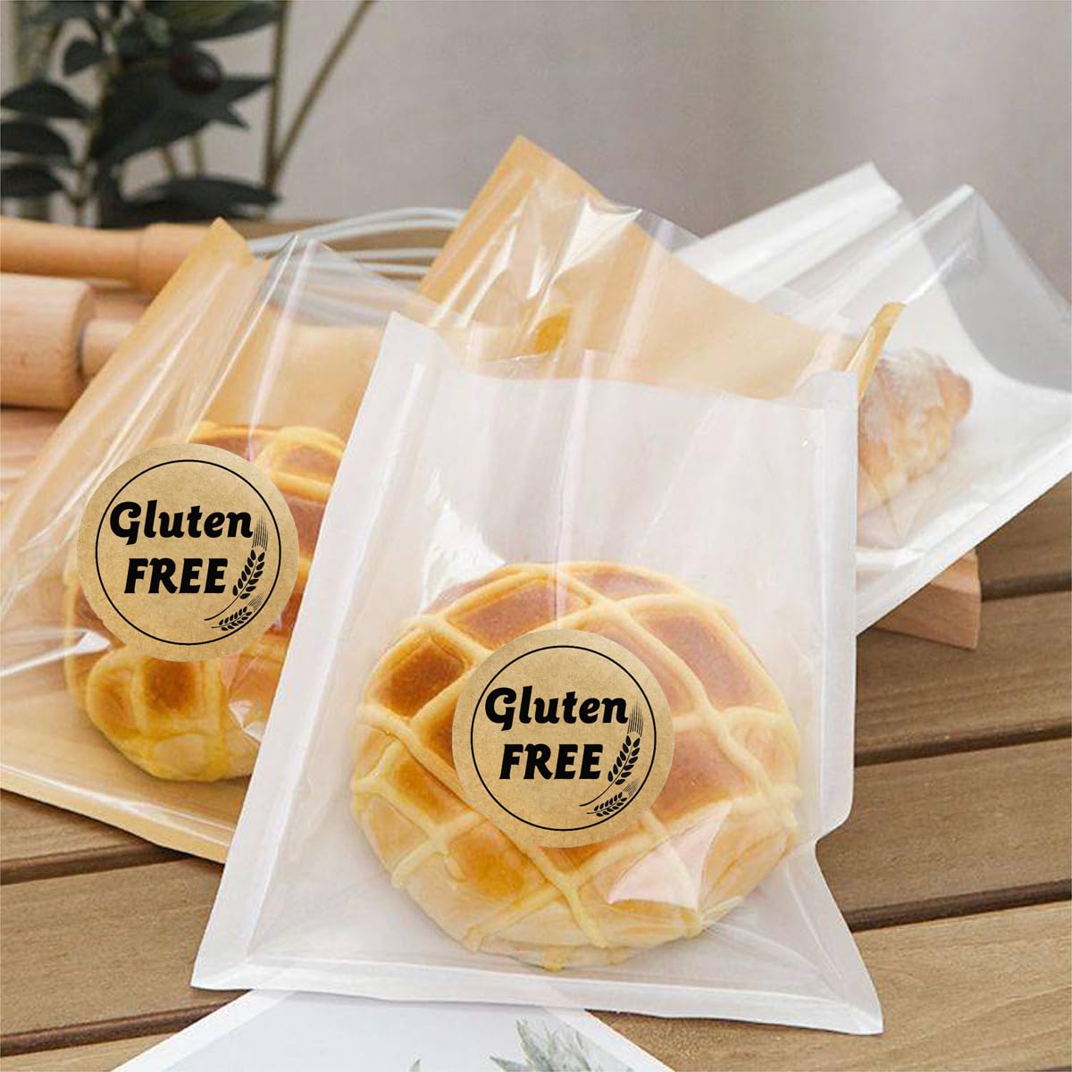 1 Inch Brown Kraft Gluten Free Stickers - Food Rotating Label for Retail Package - 500pcs