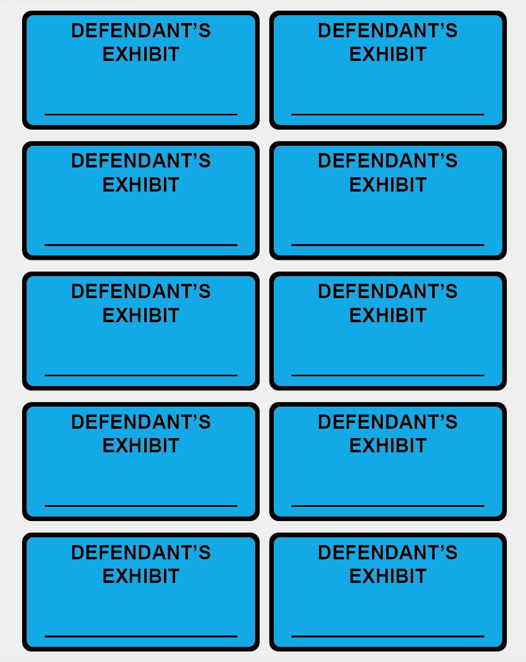 1"x2" 500 PCS Blue Color Defendant's Exhibit Legal Exhibit Labels