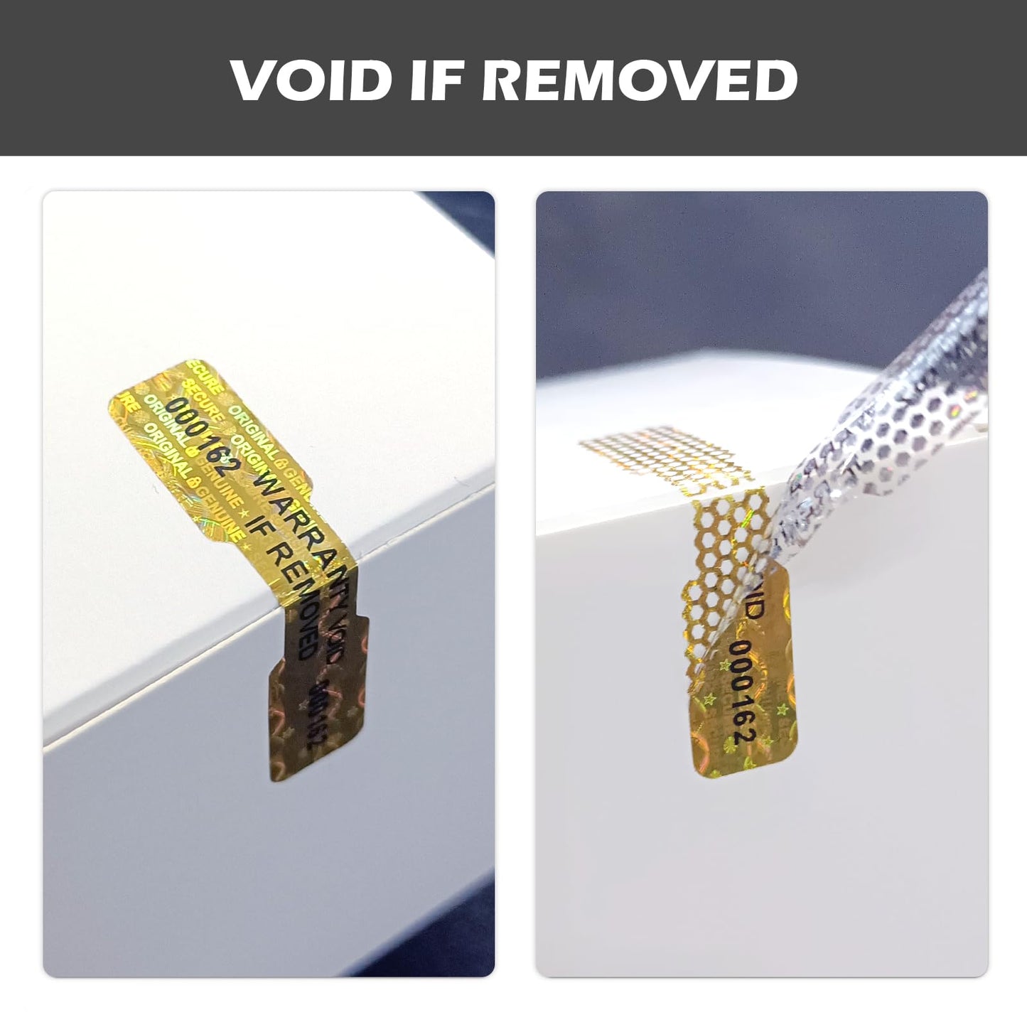 360pcs Bone Shape Tamper Proof Hologram Stickers Honeycomb Bottom Genuine Warranty Void Seal Labels tamepr evident Labels (2x0.4inch,Gold) Honeycomb(Gold)