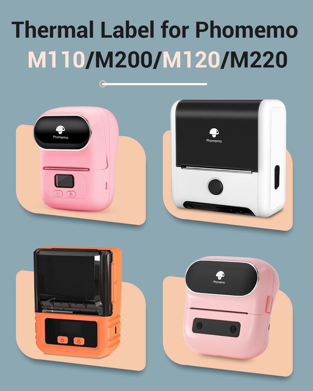 Phomemo M110/M110S/M120/M200/M220 Sticker Labels- 1.57"x1.18"(40x30mm) Black on Pink, Khaki and Blue Label for Small Business, Home, Office, 230 Labels/Roll 1.57"x1.18"