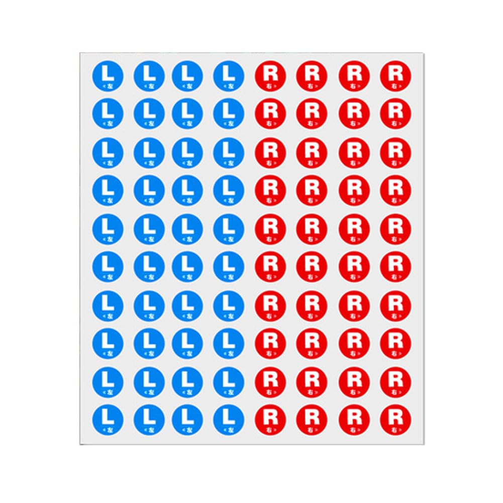 3 Sheets 15mm L & R Stickers for Marking Left and Right Direction Indicator Sticker English and Chinese Stickers Printed with 'L' 'R' '左' '右' Waterproof L R Label Stickers, Blue L and Red R