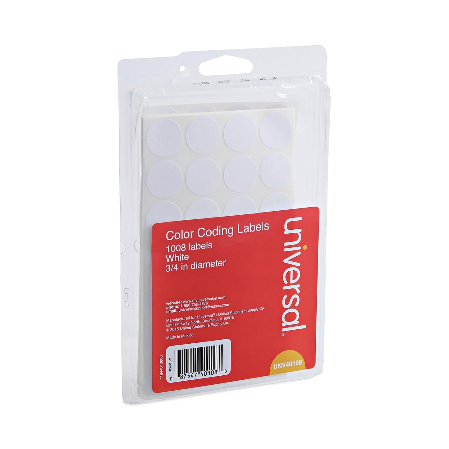 Universal 40108 Self-Adhesive Removable Color-Coding Labels, 3/4-Inch Dia, White, 1008/Pack