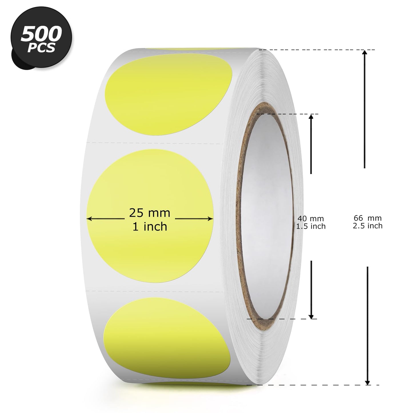 Yellow Circle Thermal Labels Vinyl 1 Inch Self-Adhesive Round Stickers Roll Waterproof Printer Decals Name Tag for QR Code DIY Office Address 500 PCS Yellow