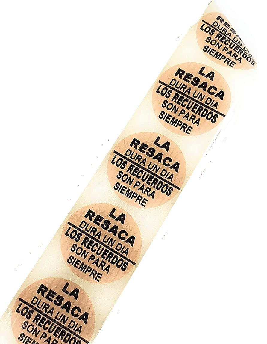 100 Kraft Sticker Labels Hangover Lasts a Day Memories are Forever, for Your Celebration, Spanish Stickers