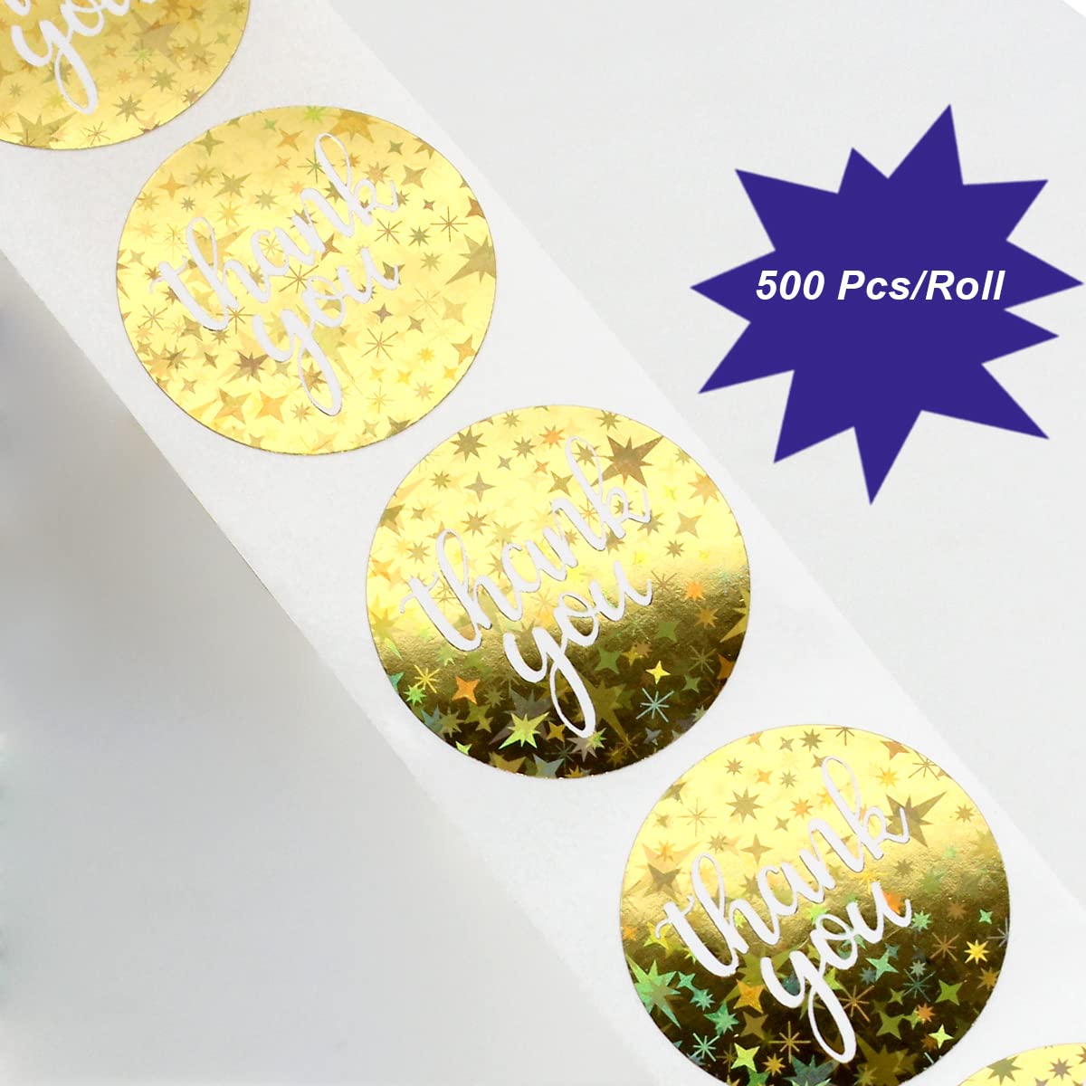 Thank You Stickers 1000 PCS Round Gold Wedding Sticker 2 Rolls Glitter Star Thank You Labels for Small Business 1 Inch (Gold)
