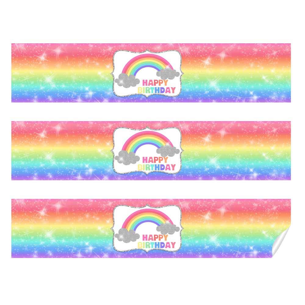 Rainbow Sparkle Themed Birthday Party Waterproof Water Bottle Sticker Wrappers, 20 1.75" x 8.5" Wrap Around Labels by AmandaCreation
