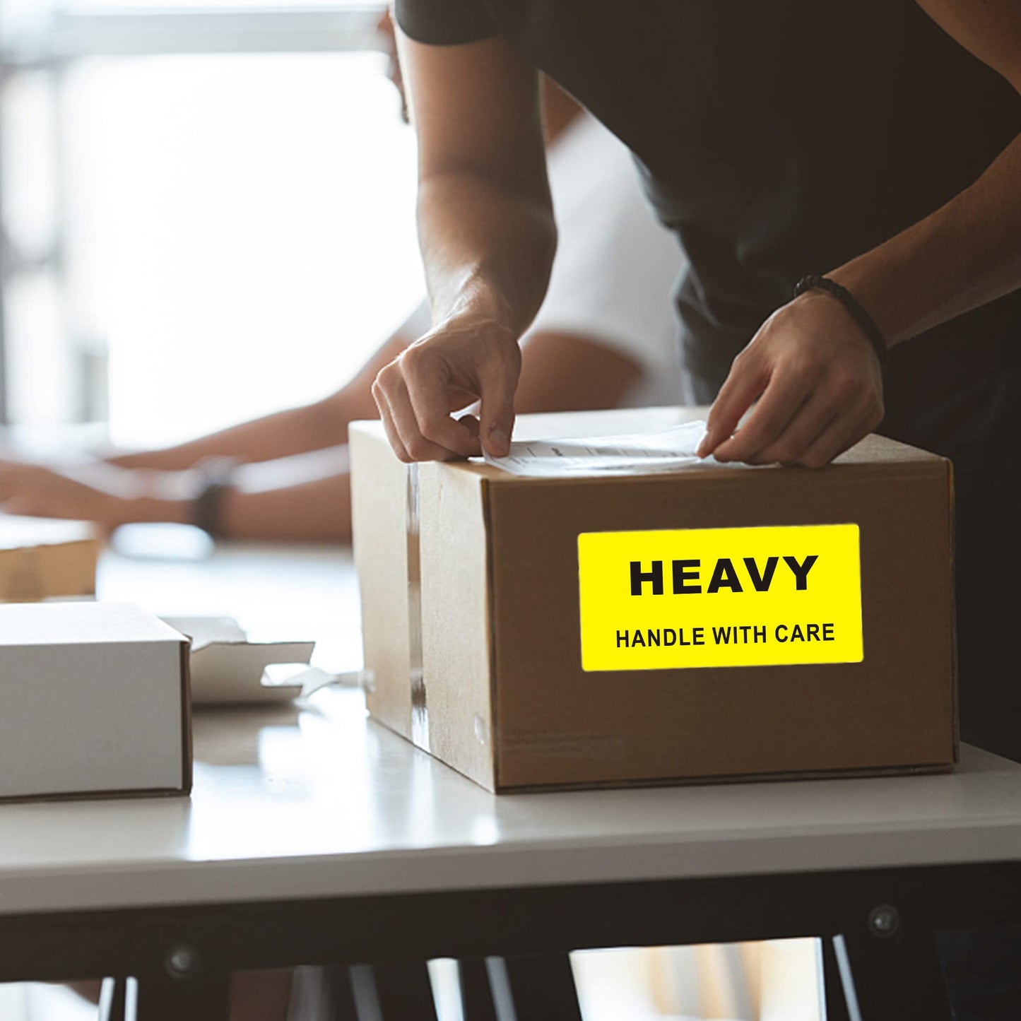 2×4 Inch Heavy Stickers Handle with Care Shipping & Handling Labels Production Warehouse Pallet Warning Labels Yellow - 200 Stickers Per Roll 1 Roll