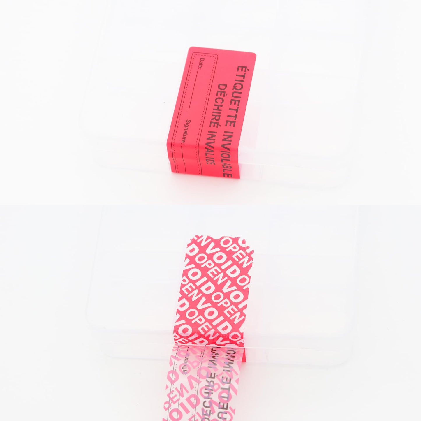 100Pcs Tamper Evident Security Stickers 1x3 inch French Red Complete Transfer Tamper Proof Labels Safety Torn up Invalid Seals Tape (Red)