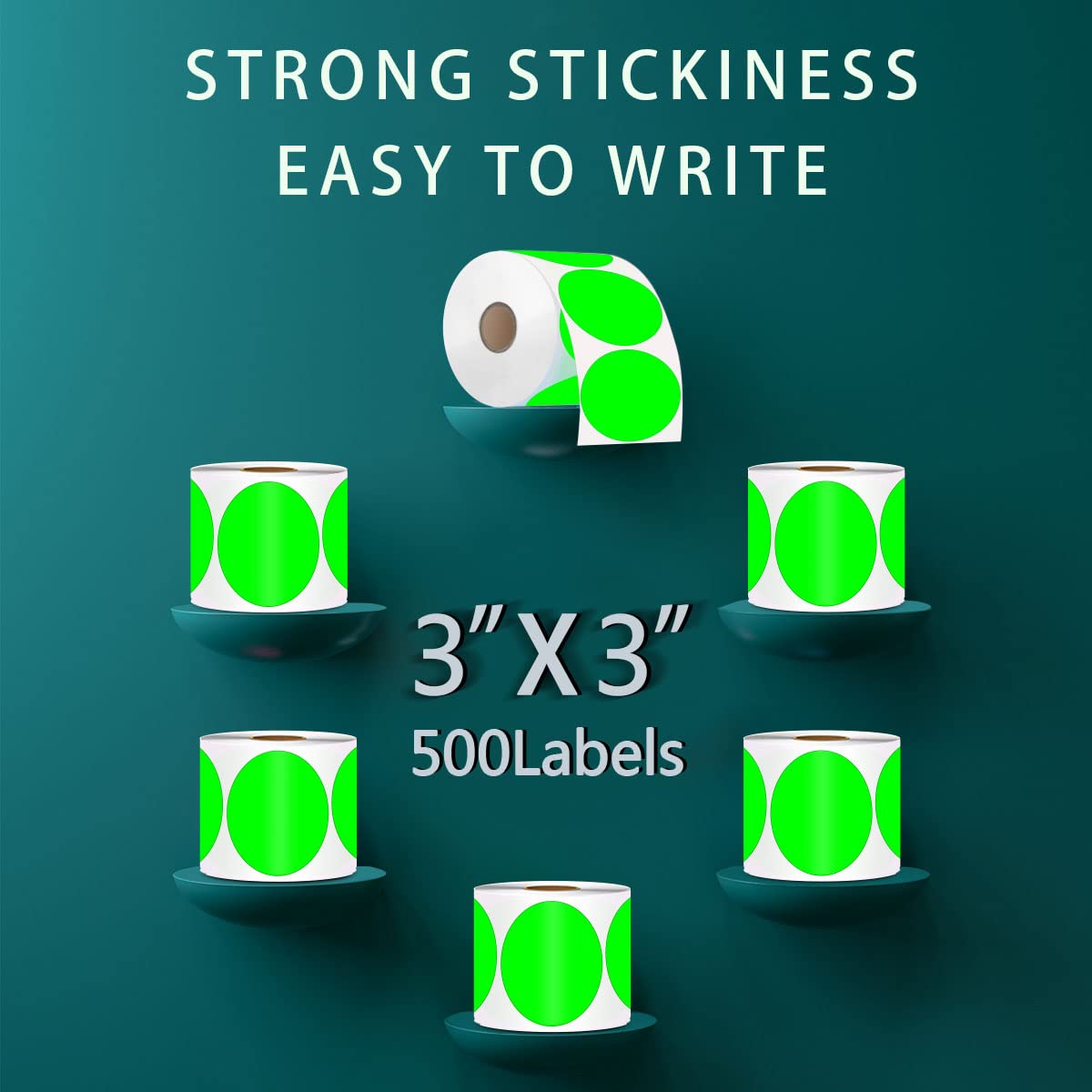PARLAIM 3 Inch Color Coding Dot Stickers, 500 per Dispenser Box Color Coded Circle Label, Fluorescent Green Inventory Large Stickers 1 Roll-500PCS