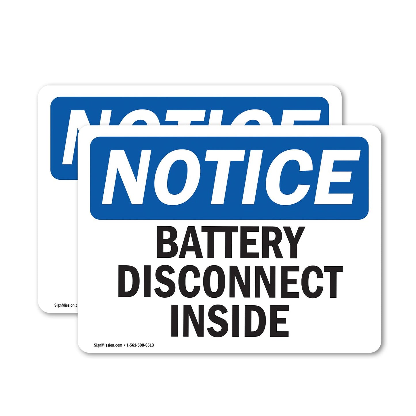 (2 Pack) Battery Disconnect Inside OSHA Notice Sign 5 Inch X 3.5 Inch Vinyl Label Decal Sticker Weather Resistant, UV Protected for Workplace, Business, and Construction Site, Made in the USA Vinyl Decal