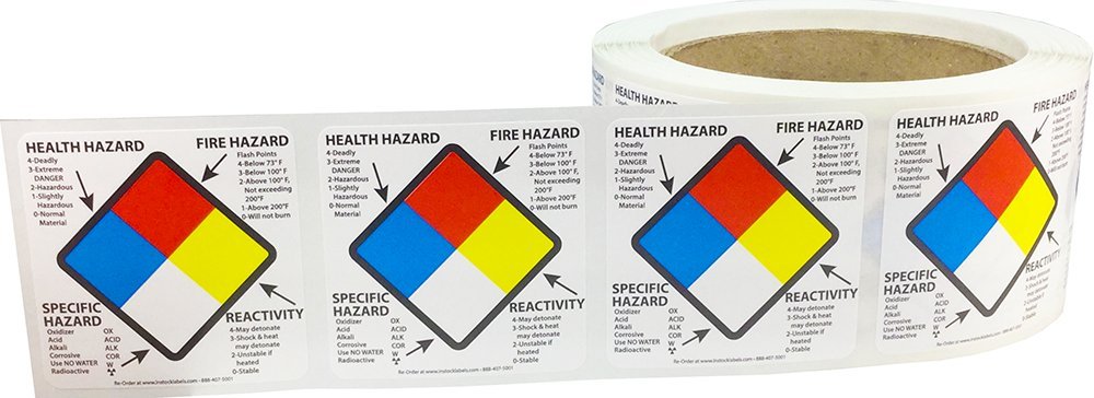 Right to Know Labels Health Fire Reactivity Specific Hazard 2 x 2 Inch Square 500 Adhesive Stickers